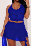Mesh and Ruffles Mini Skirt Set (S-2XL) - S / Blue - Sets