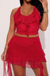 Mesh and Ruffles Mini Skirt Set (S-2XL) - S / Red - Sets