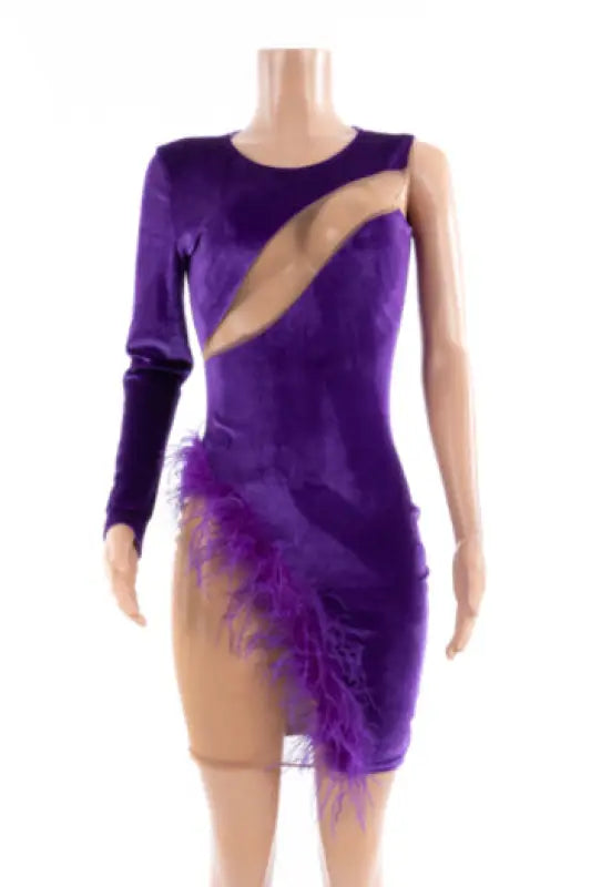 Mesh Feather Stretch Mini Dress - Dresses