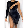 Mesh Feather Stretch Mini Dress - S / Black - Dresses