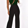 Mesh Strip Zip-Up Sequin Casual Jumpsuit - S / Green