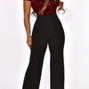 Mesh Strip Zip-Up Sequin Casual Jumpsuit - S / Rose Red