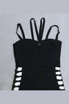 Metallic-Buckle Decor Strappy Hollow Zip-Up Mini Dress