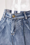 Micro High-Waist Flaired Pleated Shorts - Denim
