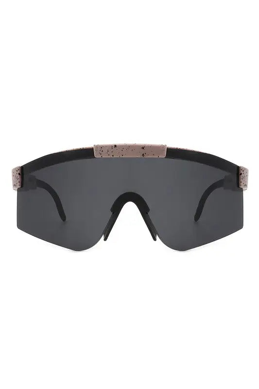 Mirrored Rectangle Sports Reflective Sunglasses - Black