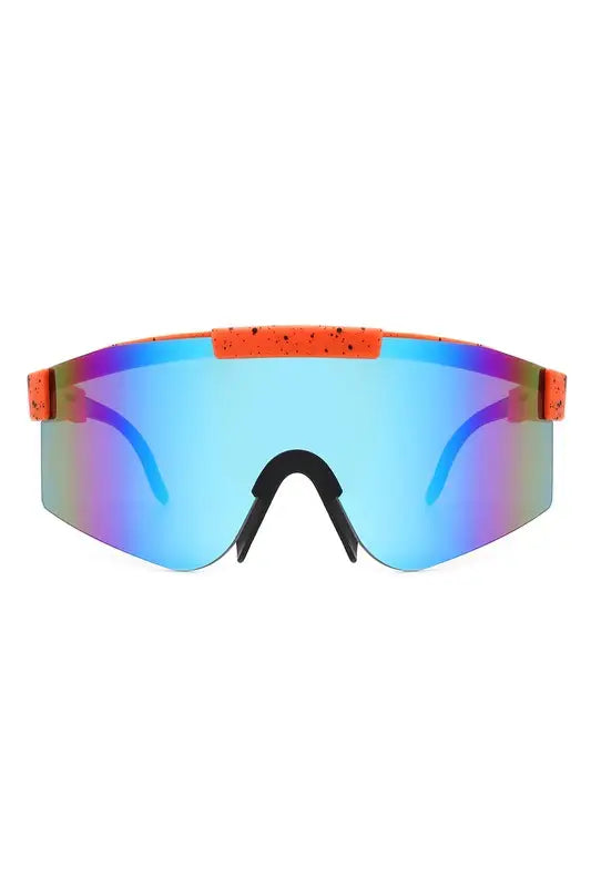 Mirrored Rectangle Sports Reflective Sunglasses - Blue