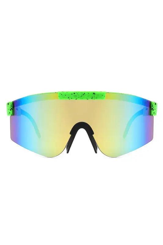 Mirrored Rectangle Sports Reflective Sunglasses - Green
