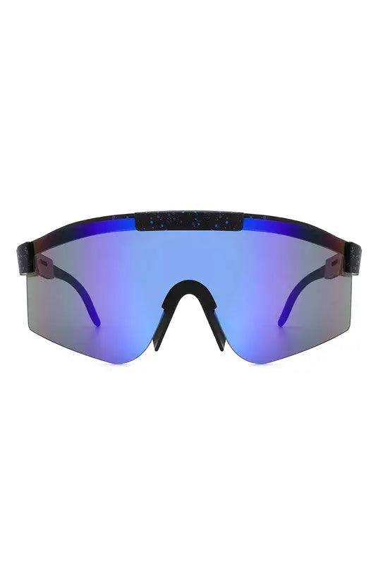 Mirrored Rectangle Sports Reflective Sunglasses - Purple