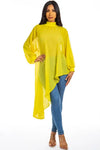 Mock Collar Long Sleeve Chiffon Top (S-3XL) - S / Yellow