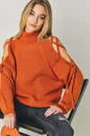 Mock Turtleneck Cutout Long Sleeve Sweater - Pullover