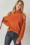 Mock Turtleneck Cutout Long Sleeve Sweater - S / Rust