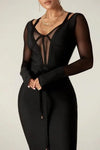 Natalia Black Belted Mini Dress With Mesh Details - Dresses