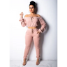 Off The Shoulder Cozy Cute Two-Piece Jogger Set - M / Pink