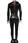 On The Side Lace-Up PU Leather Pant Set - Sets