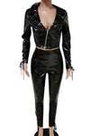 On The Side Lace-Up PU Leather Pant Set - Sets