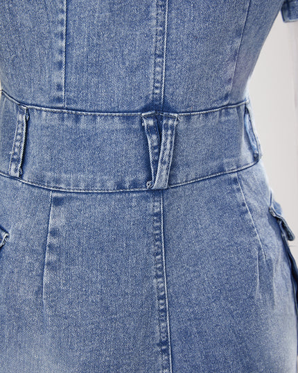 On A Mission Short Sleeve Cargo Denim Jumpsuit