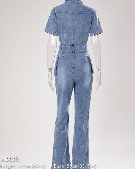 On A Mission Short Sleeve Cargo Denim Jumpsuit