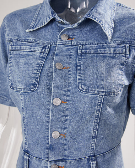 On A Mission Short Sleeve Cargo Denim Jumpsuit