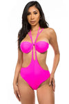 One-Piece Cut-Out Bathing Suit - Fuchsia / S - Swimsuits