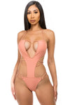 One-piece Swimsuit With Sexy Cut-Outs - S / Mauve