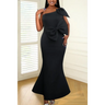 One Shoulder Bow Decor Maxi Dress - S / Black - Dresses