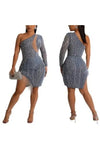 One Shoulder Rhinestone Fringe Mini Dress (S-2XL) - Dresses