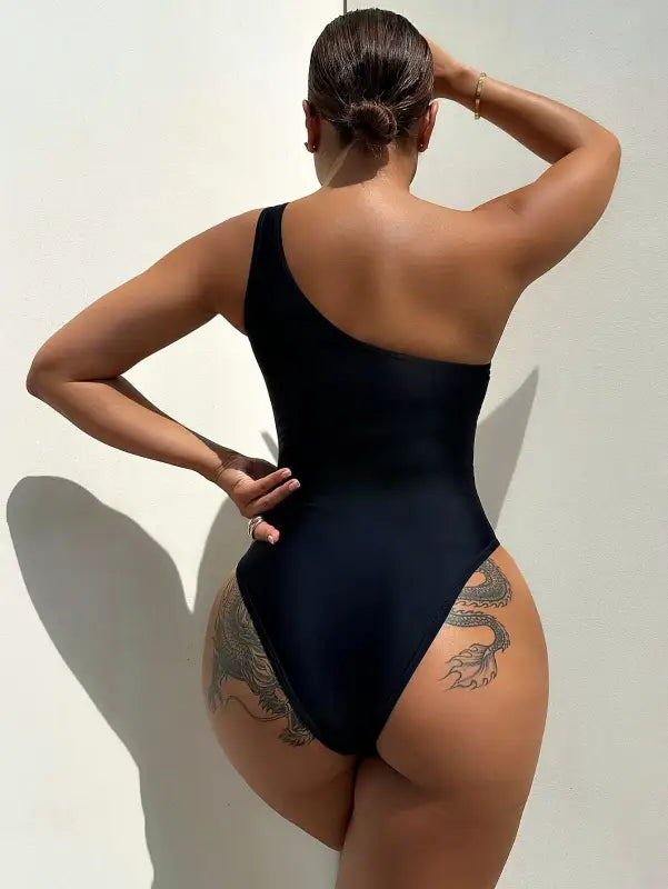 One-Shoulder Sleeveless One-Piece Swimsuit - Swimsuits