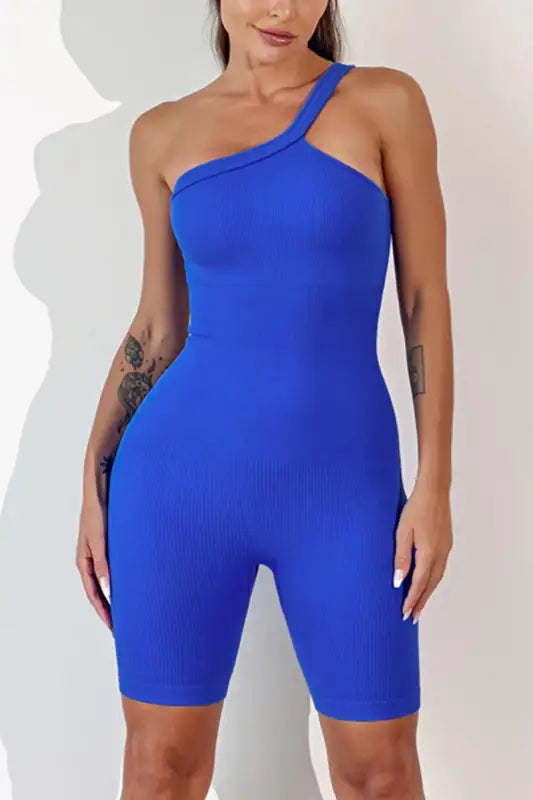 One Strap Yoga Romper - S / Blue - Rompers