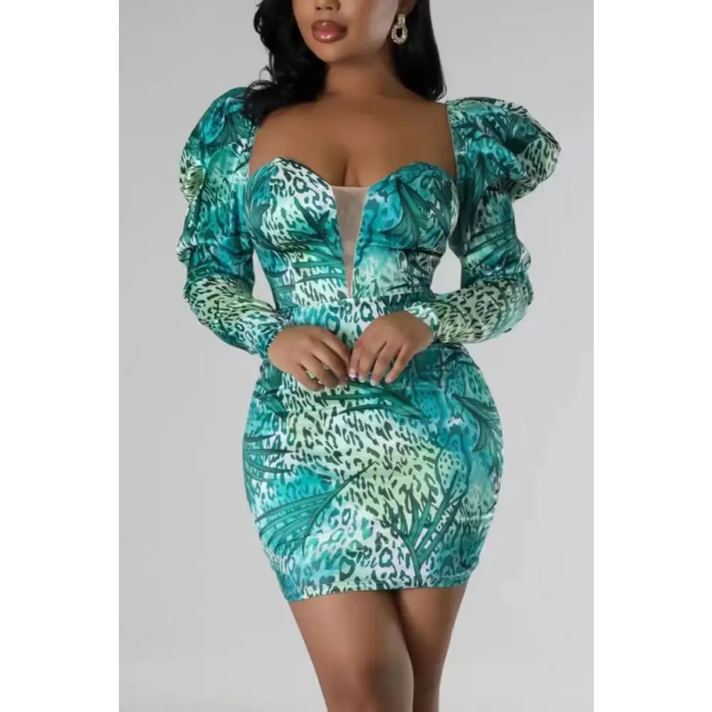 Only Way Is Up Turquoise Cheetah Mini Dress - (S - 2XL)