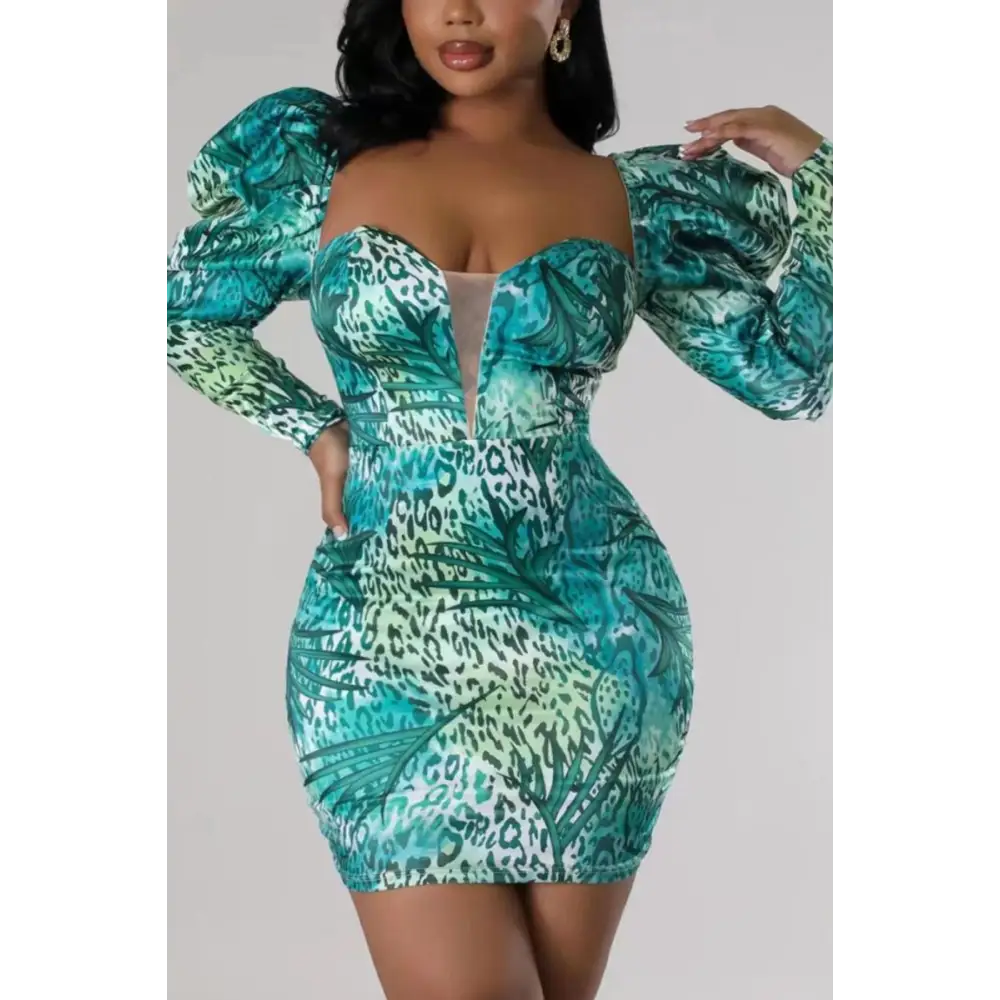 Only Way Is Up Turquoise Cheetah Mini Dress - (S - 2XL) - S
