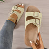 Open Toe Double Buckle Sandals - Slides