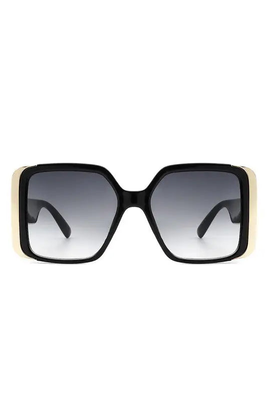 Oversize Flat Top Fashion Square Women Sunglasses - Black