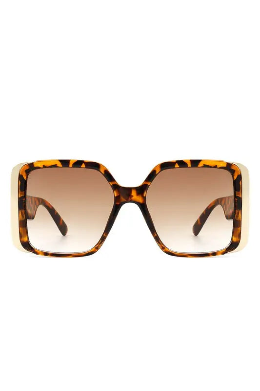 Oversize Flat Top Fashion Square Women Sunglasses - Tortoise