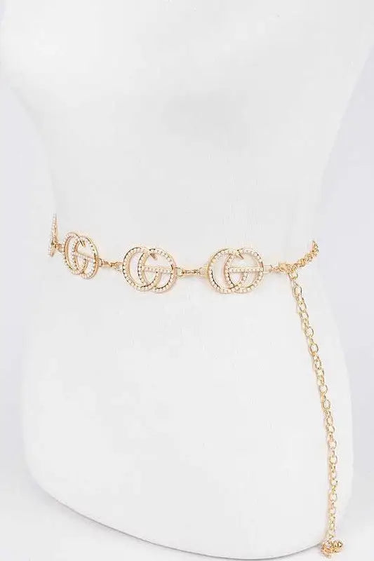 Pearl Pave CG Logo Chain Belt - Gold / 45’ inches - Belts