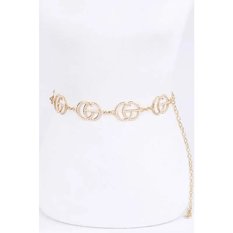 Pearl Pave CG Logo Chain Belt - Gold / 45’ inches - Belts