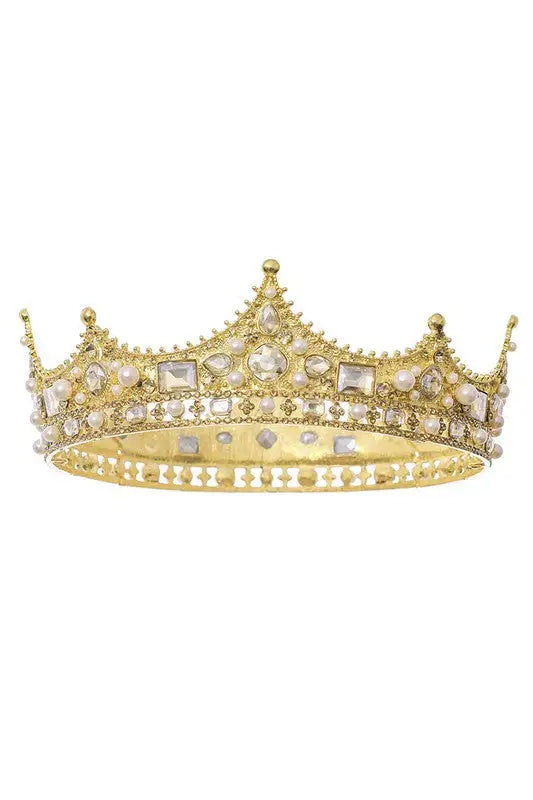 Pearl Rhinestone Rustic Head Crown - Gold - Crowns