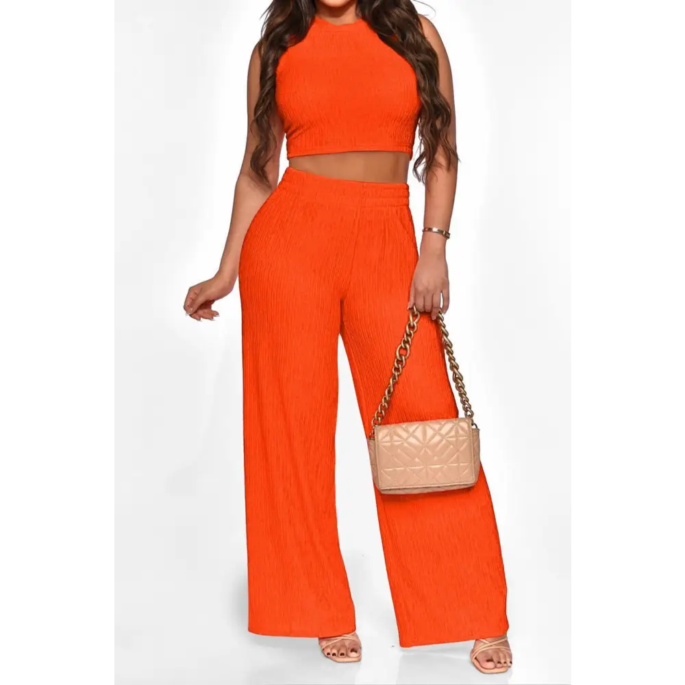 Perfect Timing Crop Sleeveless Shirt and Wide Pant Set (S