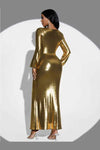 Plunge Twisted Gold Metallic Slit Midi Dress - Maxi Dresses