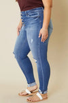 Plus High Rise Button Fly Ankle Skinny Jeans - Denim