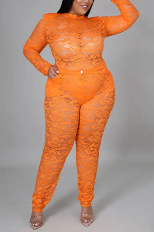 Plus Just In Case Lace Stretch Bodysuit Pant Set (without