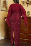 Plus Size Angel Sleeve Sequin Bottom Floor Length Dress
