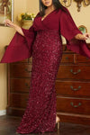Plus Size Angel Sleeve Sequin Bottom Floor Length Dress