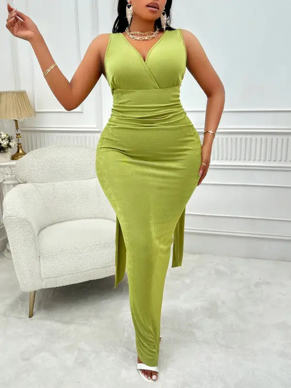 Plus Size Backless Ruched Dress - Maxi Dresses