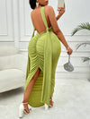 Plus Size Backless Ruched Dress - Maxi Dresses