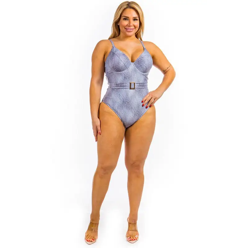 Plus Size Belted Swimsuit - One - Piece Swimsuits