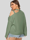 Plus Size Cold-Shoulder Tied Top - Long Sleeve Tops