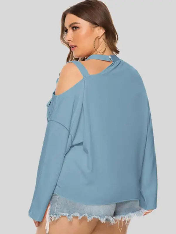 Plus Size Cold-Shoulder Tied Top - Long Sleeve Tops