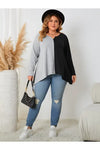 Plus Size Contrast Notched Neck Long Sleeve Top - Tops