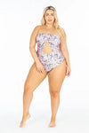 Plus Size Cut-Out Front Halter Swimsuit - 1XL / Floral