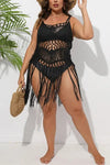 Plus Size Cut-Out Tassel Crochet Dress Cover-Up(only